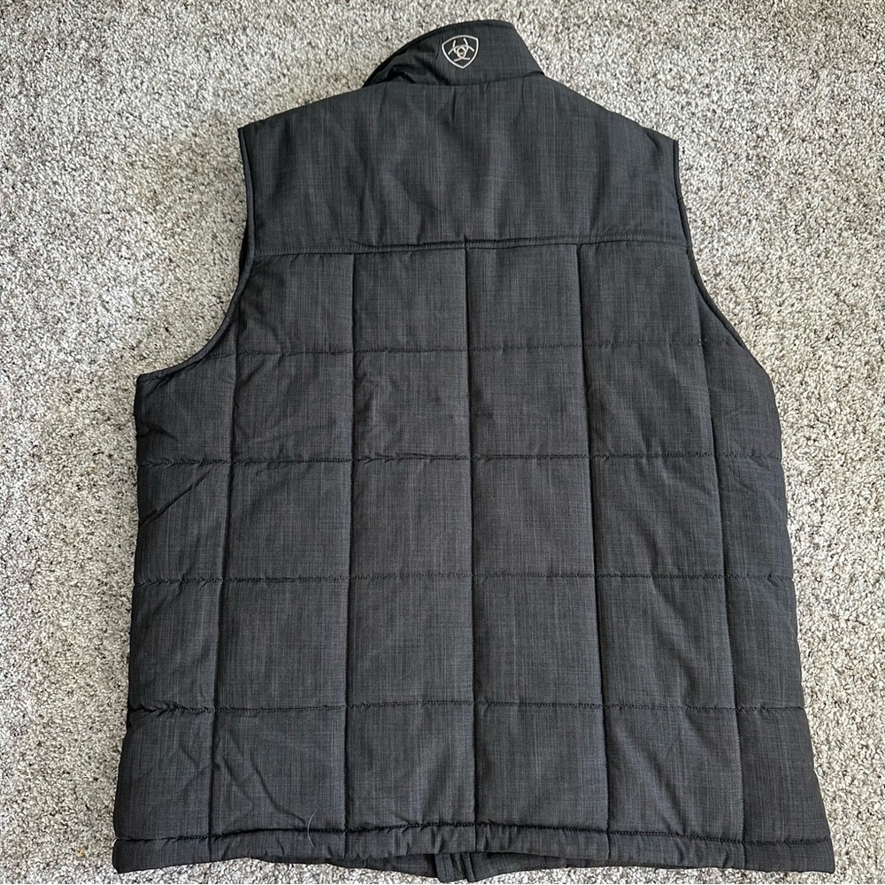 Ariat Vest Mens XL Black Brown Crius Quilted Full Zip Embroidered Fleece Lined - Picture 10 of 13